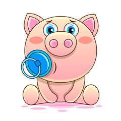 Cute pig cartoon Vector Sign for print, in comics, Fashion, pop