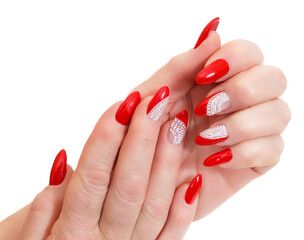 Female hands with a multicolored manicure closeup