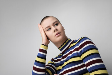 Fototapeta premium Portrait of young woman with skin issues. Acne skin problems.