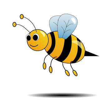 Cute smiling flying bee on isolated background. Vector illustration