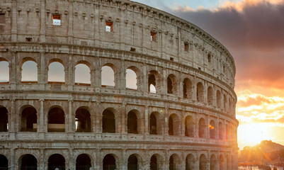 Fototapeta premium Rome, Italy. The Colosseum or Coliseum at sunset