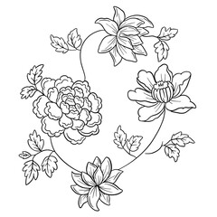 Vector Line Art Floral Flowers Tattoo Style for Valentines