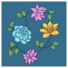 Rolgordijnen Vector Line Art Floral Flowers Tattoo Style for Valentines © squeebcreative