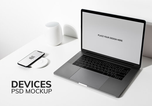 Laptop Screen Mockup on White Table