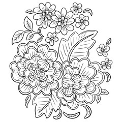 Vector Line Art Floral Flowers Tattoo Style for Valentines