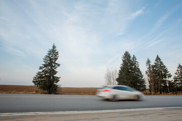 The car is blurred in motion.