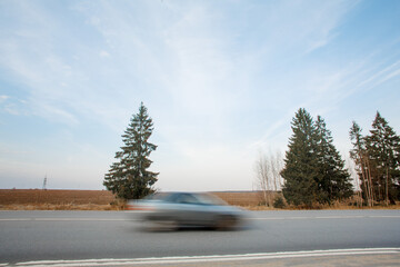 The car is blurred in motion.