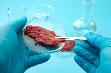 Food engineering, lab grown beef and the diet of the genetically modified foods with scientist...