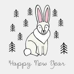 cute winter rabbit cards vector illustration