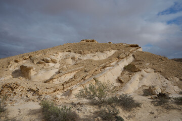 Nizzana Hillocks of fantastic shapes in the Negev desert in Israel