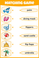 Matching game for kids. Connect picture and words. Educational worksheet for children.