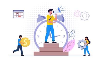 Career development concept People climbing up the stairs for the achievement and success Move up the motivation The way to achieve goal Flat vector illustration Business concept