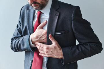 Businessman with cardiovascular problems, adult male entrepreneur having heart-attack