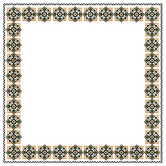 Traditional national folk flower ornament frame. Decorative green embroidery for cafes and restaurants textile.