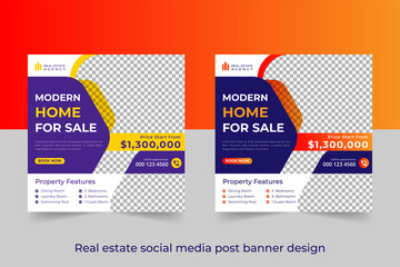 Modern home for sale - Real estate social media ads banner set. Square web banner for advertising. 