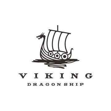 Vintage Hipster Viking ship Logo Design Vector