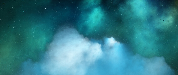 Fototapeta na wymiar Blue and green dreamlike nebula in deep space