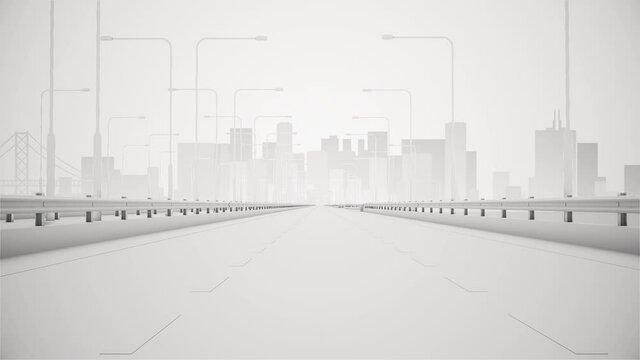 Modern Monochrome Abstract 3D Rendered Stylized Drive Into City Background Loop