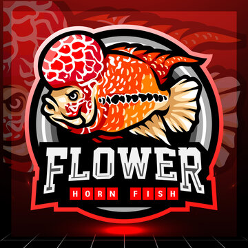 Flower horn fish mascot. esport logo design