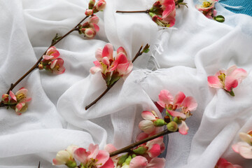 mockup greeting card from flowering branches, envelope and white blank for text