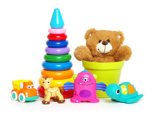 Toys collection isolated on white