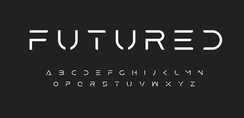 Modern Futured alphabet. Cutting-Edge sci-fi, space, futuristic font. Minimalist modular style letters for logo, headline, monogram, poster, music or movie cover. Vector future typographic design