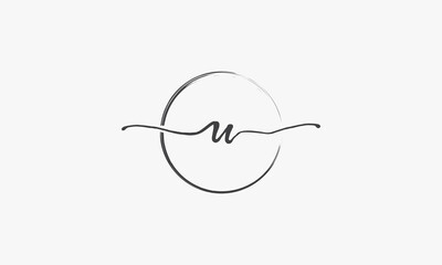 U handwritten logo with circle paint brush design vector. © Rasendria