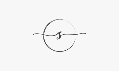 S handwritten logo with circle paint brush design vector.