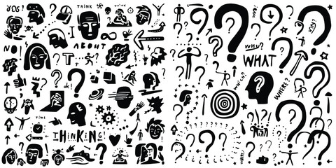 Thinking ,Questions - vector icon set
