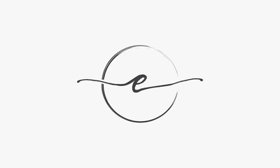 E handwritten logo with circle paint brush design vector.
