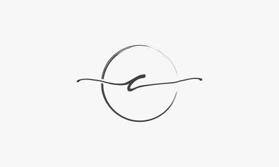 C handwritten logo with circle paint brush design vector.