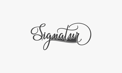 Signature word script text on white background.