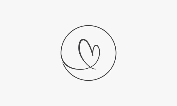 circle line letter M heart logo design vector.