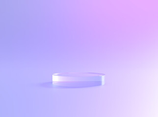 Podium, crystal glass pedestal, background. Round 3d display stand and product presentation platform of transparent crystal glass