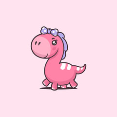 Cute kawaii dinosaur girl vector illustration