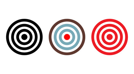 Set of vector target icons set. Aim and purpose mark. Flat strategy sign with a red circle in the center