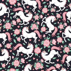 Obraz premium seamless floral texture with sleeping unicorns