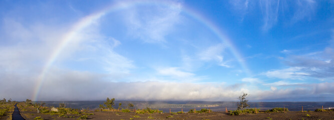 Rainbow panorama over Mauna Loa crater in Hawaii © Mike