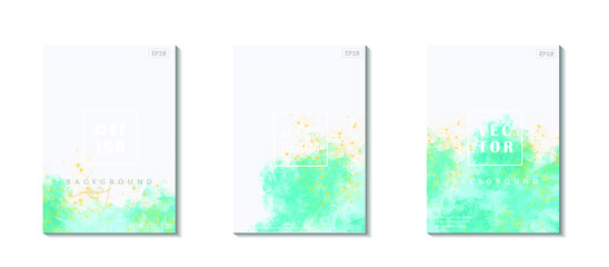 Set of bright colorful vector watercolor background.Modern alcohol ink watercolor splash in mint color artwork. Futuristic design. Abstract liquid flow, fluid shape painting. Holi Paint Texture.EPS10.