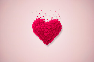 3d illustration with red hearts on isolated background.