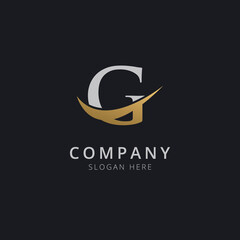Initial letter G with luxury gold swoosh logo template