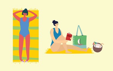 Set of different vector summer people and icons