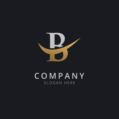 Initial letter B with luxury gold swoosh logo template