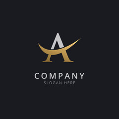 Initial letter A with luxury gold swoosh logo template