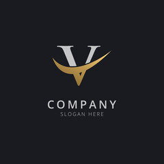 Initial letter V with luxury gold swoosh logo template