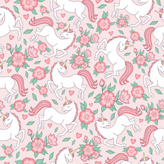 seamless pattern with sleeping unicorns and flowers