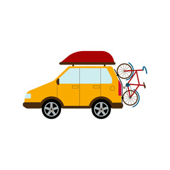 Travelling by car. A car with aero bag and a bicycle. Family hobby. Flat style Vector Illustration.