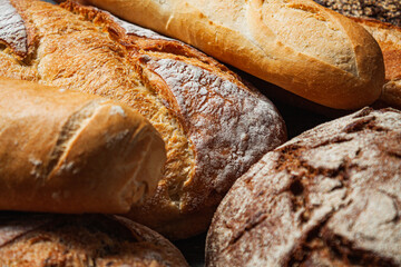 Variety of fresh bread and pastry.