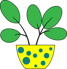 flowerpot with indoor flower. Window flowerpot decoration cartoon drawing.