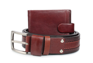 Belt leather, purse, isolated on white background
